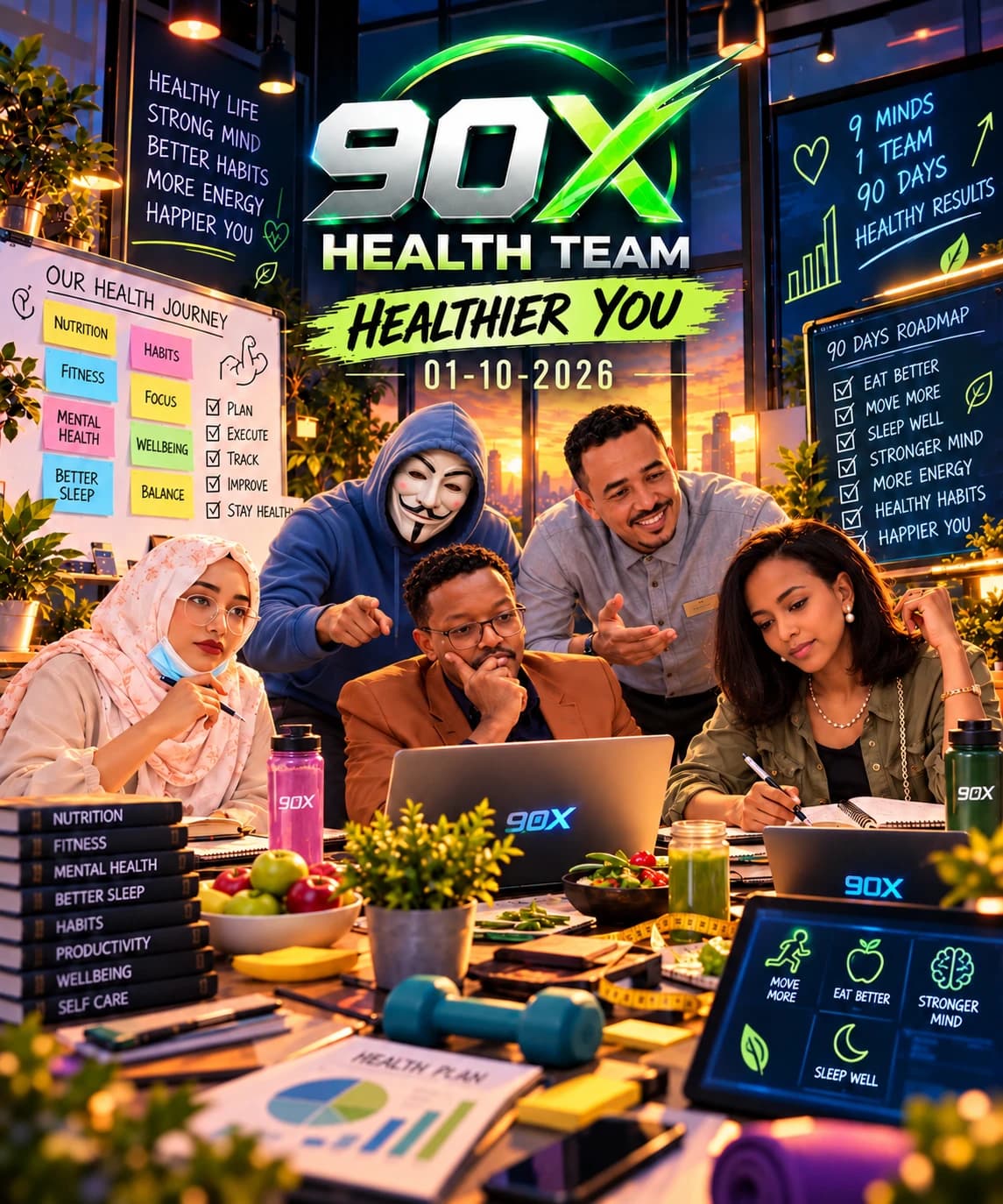 ملصق فريق الصحة في مبادرة 90X: Healthier You